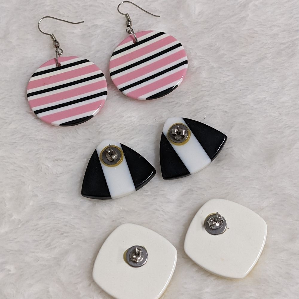 Vintage 1980's Acrylic Pierced Earrings set of (3) - Picture 6 of 6